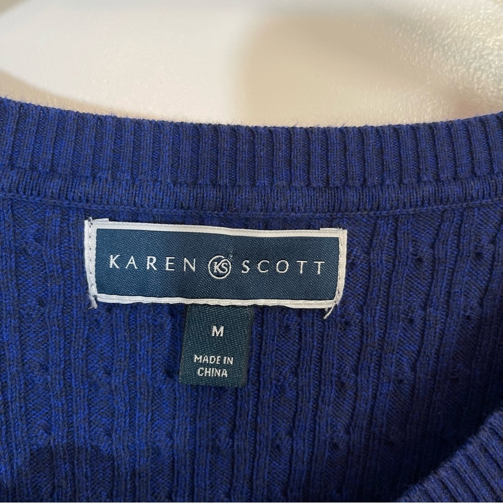 Karen Scott Navy Blue Cable Knit Sweater Women’s Size Medium 100% Cotton - Picture 3 of 13